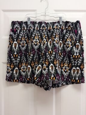 Loft Linen Blend Ikat Tribal Print Shorts Pull On XL Beach Boho Festival Summer